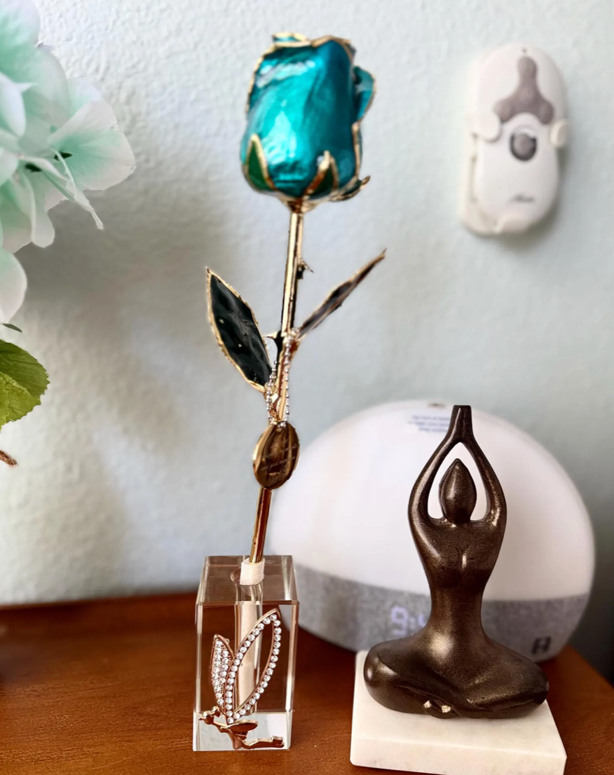 24K Gold Forever Rose Teal – Forever Flower, Crystal Stand
