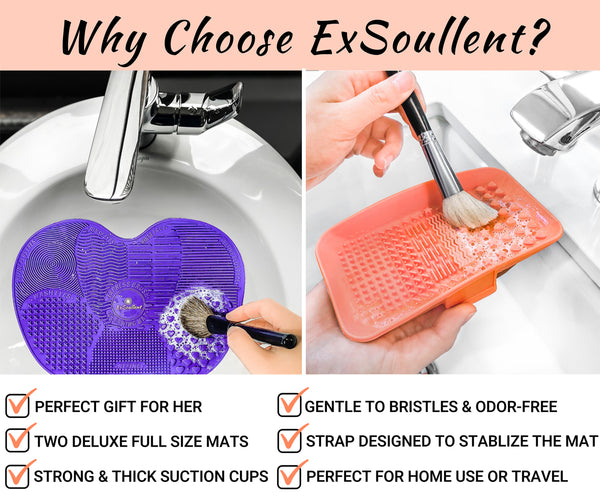 ExSoullent Makeup Brush Cleaner Mat Set - Portable Cleaning Pads