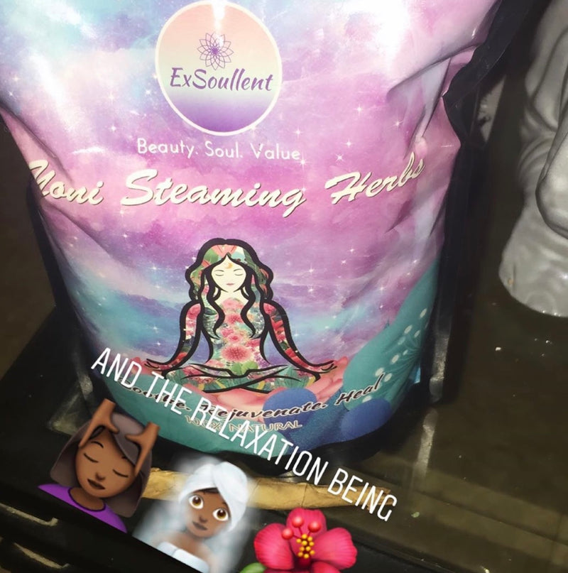 A customer image of ExSoullent Yoni Steaming Herbs 4 OZ and a Caption 